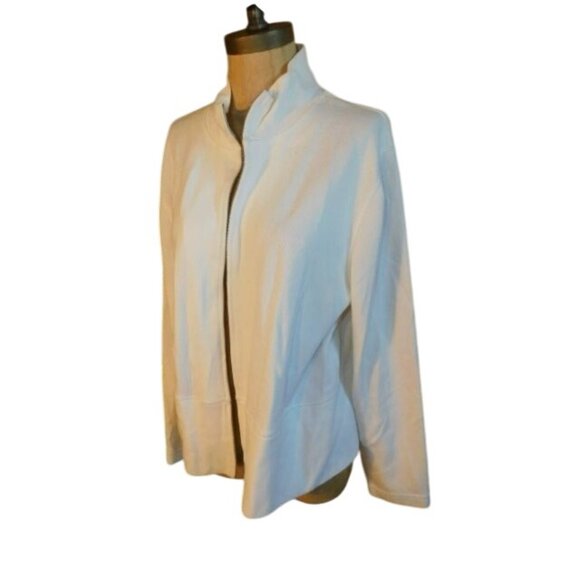 Faconnable Size XL White Cotton Zip Front Casual  Knit Jacket Top - Picture 2 of 2